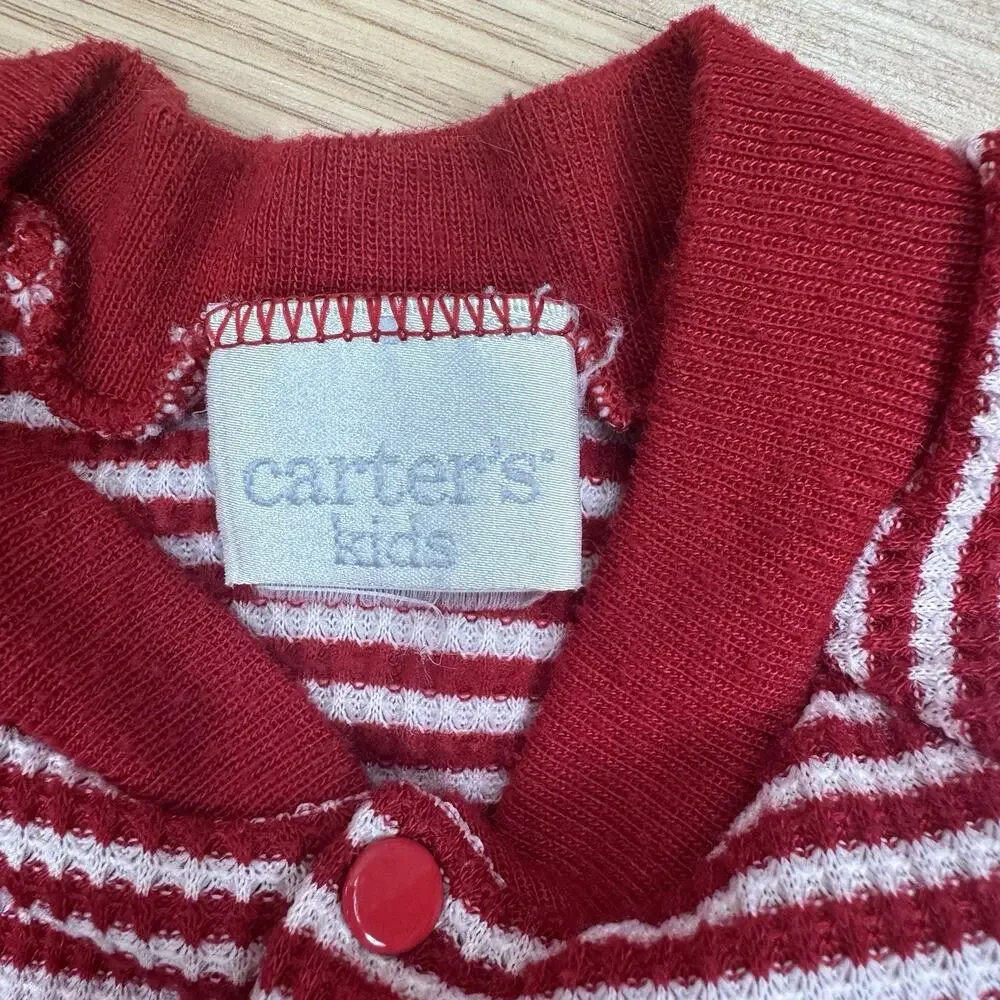 Vintage Baby 18M Footed Pajama Christmas Reindeer Stripe Red White Carters